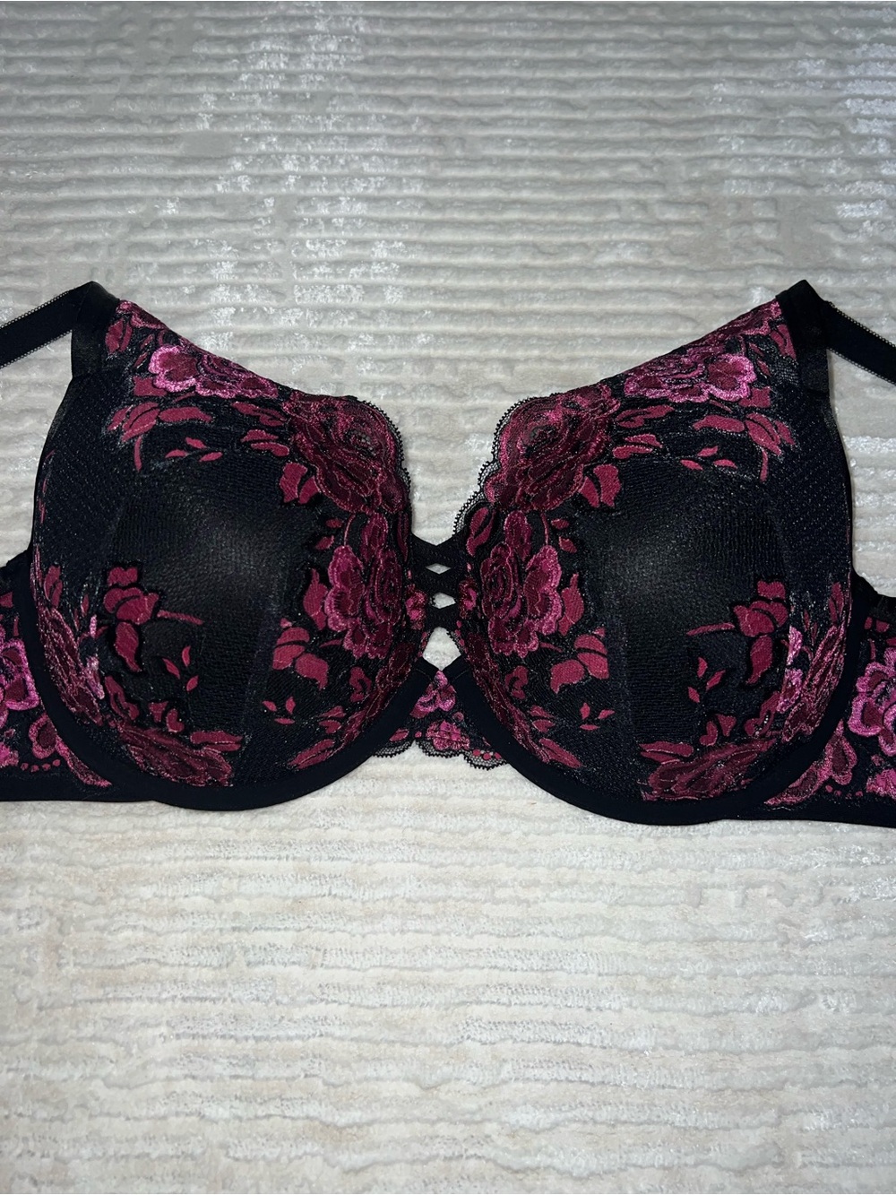 torrid Black Bra with Deep Pink Floral Lace